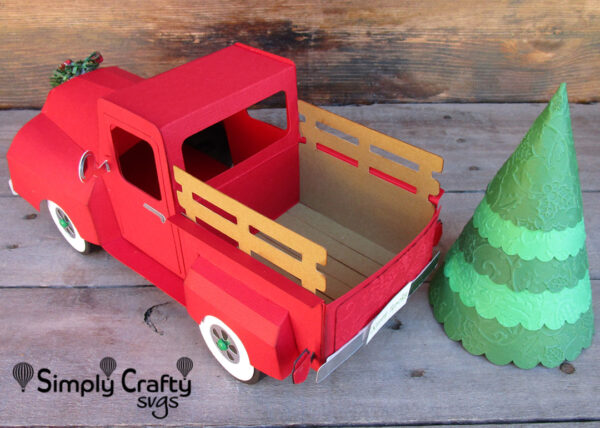 3D Vintage Red Truck SVG with Christmas Tree