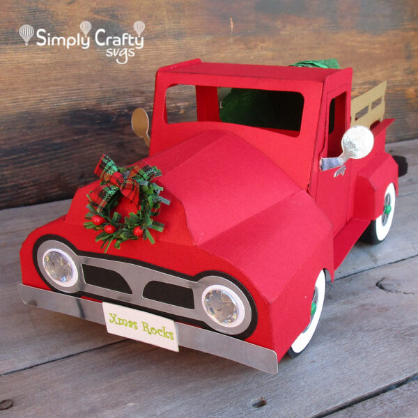 3D Vintage Red Truck SVG with Christmas Tree