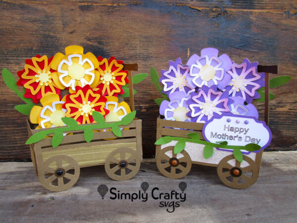 Wagon of Flowers Box Card SVG File