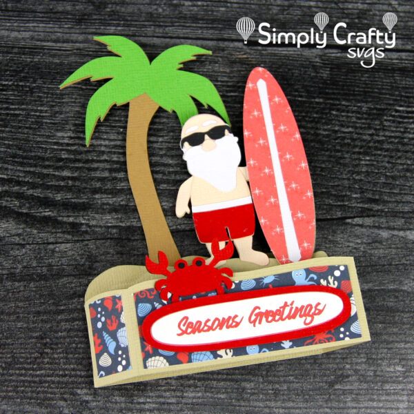 Surfing Santa Card SVG