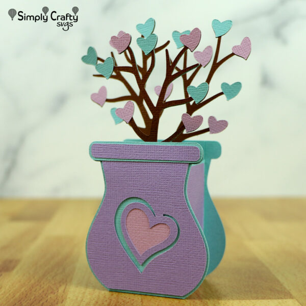 Vase with Hearts Box Card SVG